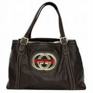 Gucci Britt GG Red Green Web Hobo Soho Leather Dark Brown Tote - MINT!